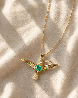 The Hummingbird Chrysocolla Pendant — Gold