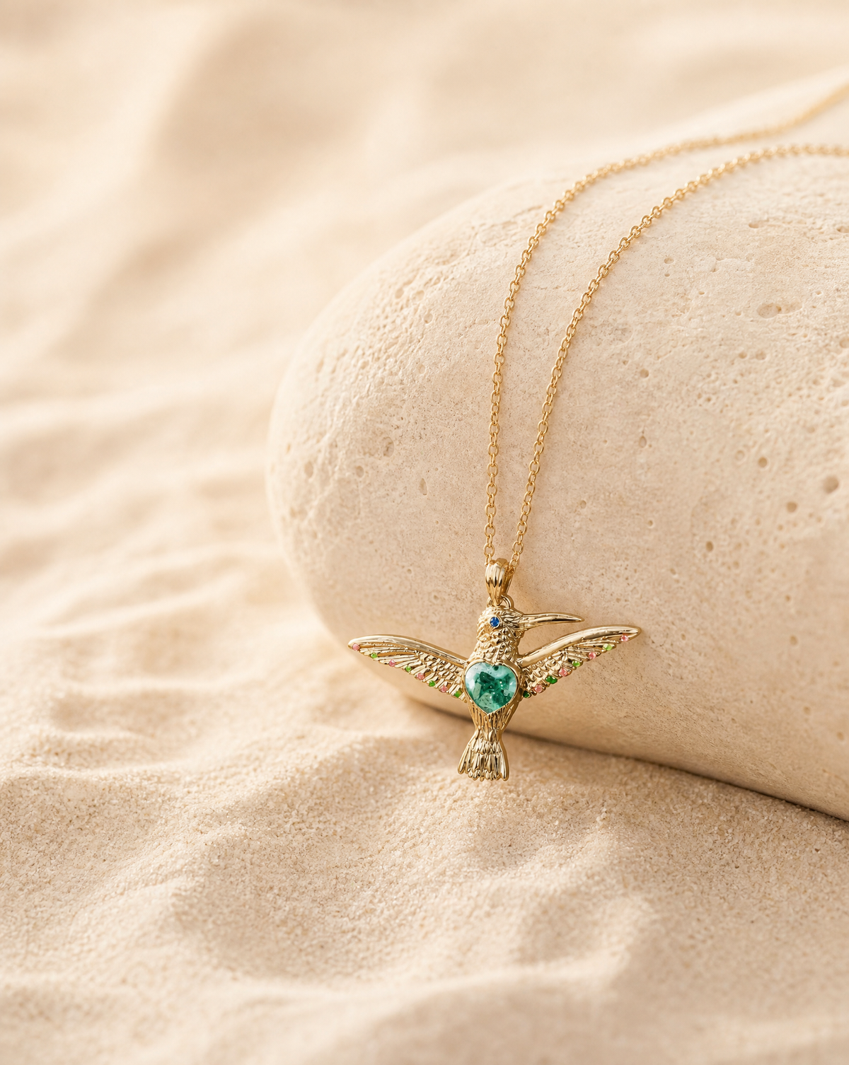 The Hummingbird Chrysocolla Pendant — Gold