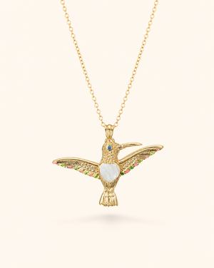The Hummingbird Clear Quartz Pendant — Gold