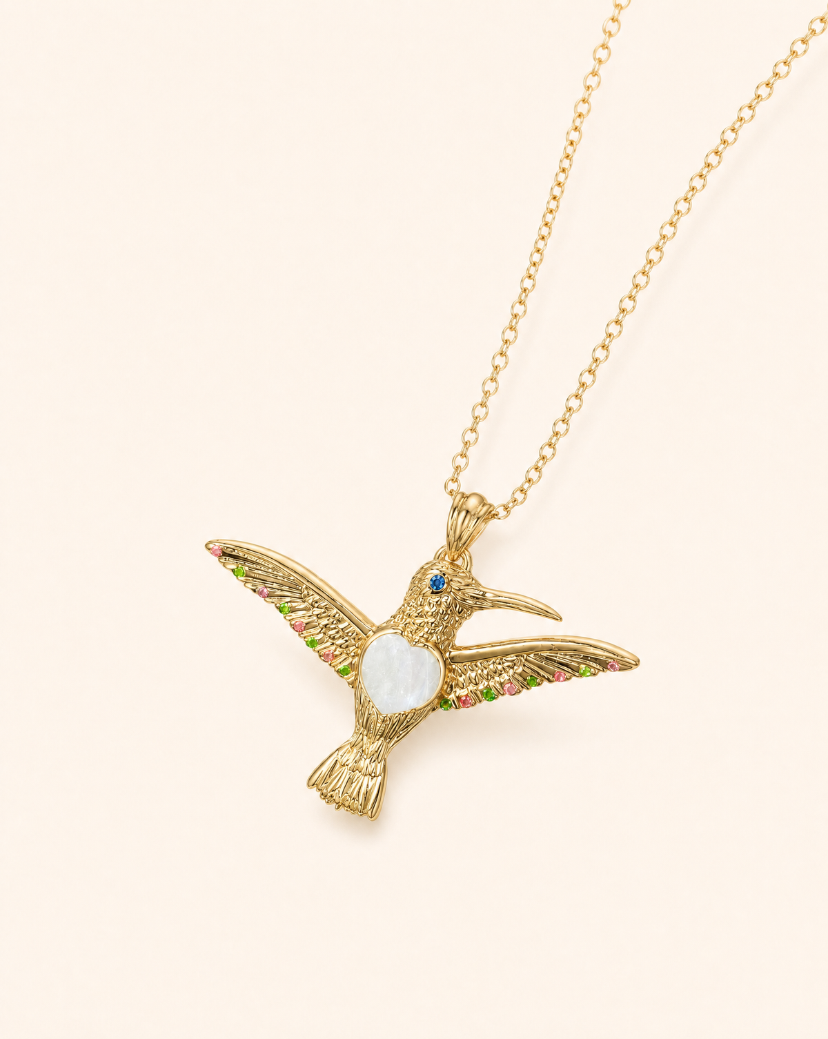 The Hummingbird Clear Quartz Pendant — Gold-2