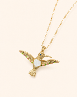 The Hummingbird Clear Quartz Pendant — Gold