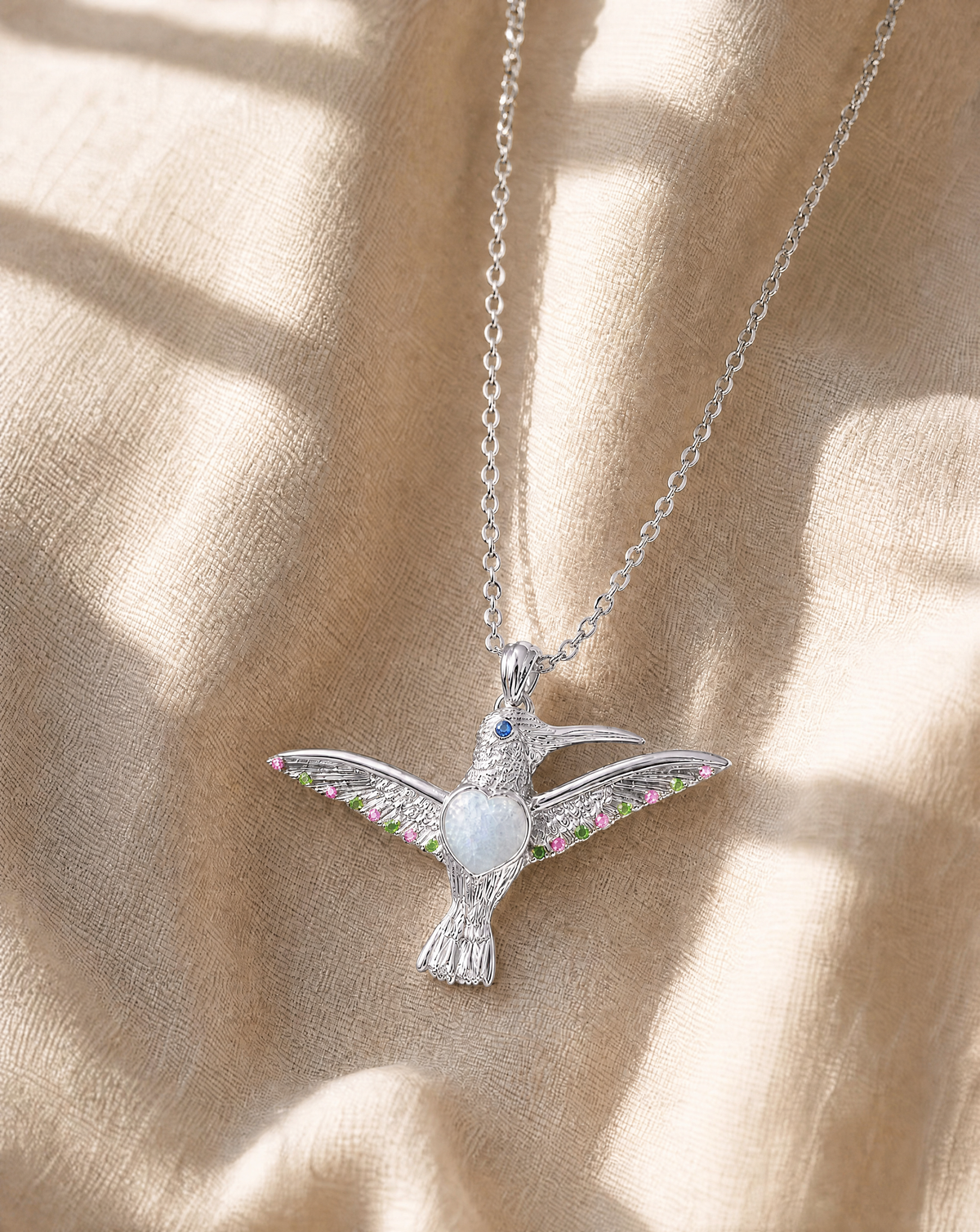 The Hummingbird Clear Quartz Pendant — Silver-3