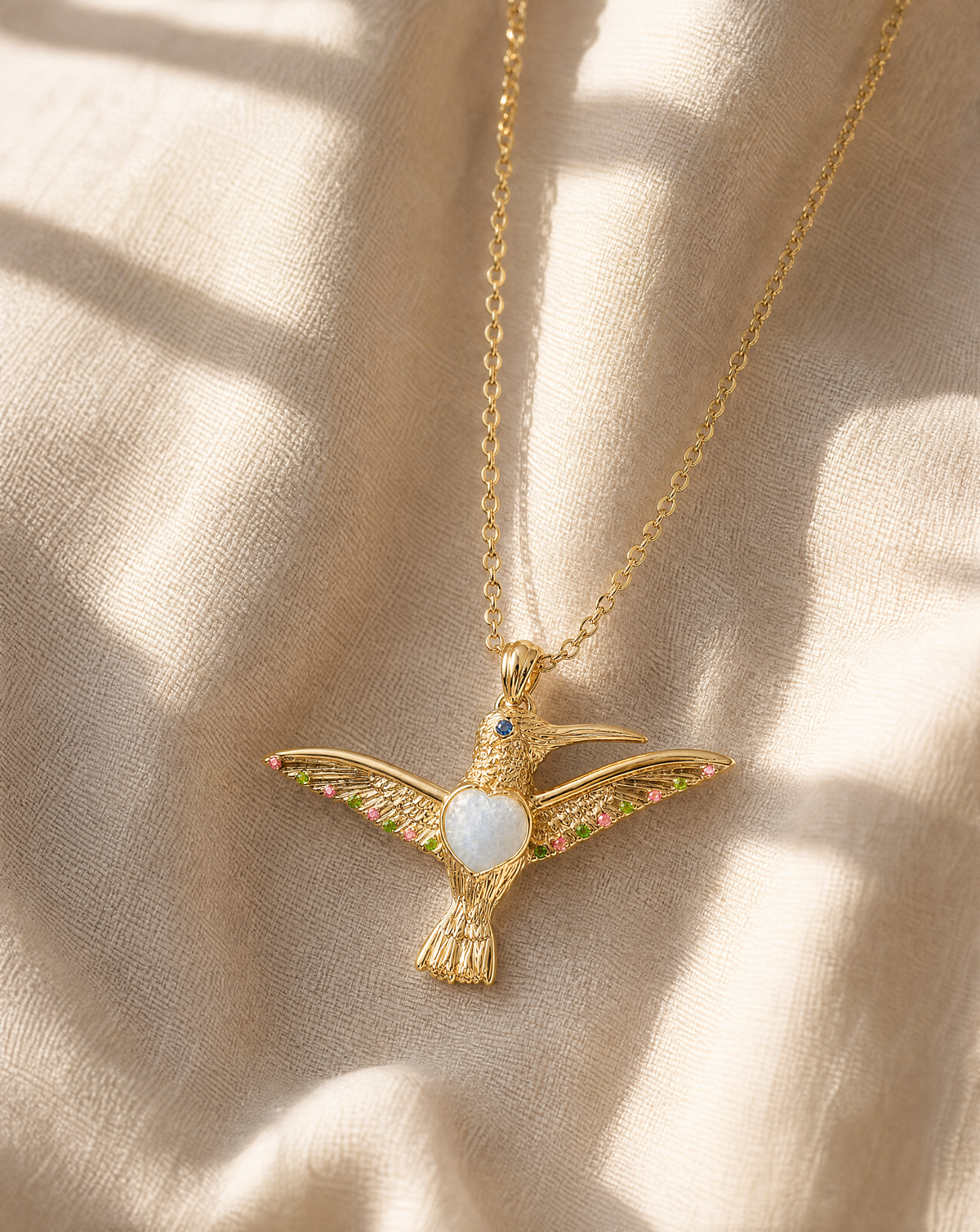 The Hummingbird Clear Quartz Pendant — Gold-3