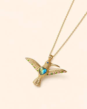 The Hummingbird Labradorite Pendant — Gold
