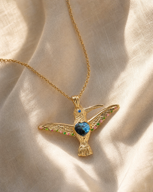 The Hummingbird Labradorite Pendant — Gold