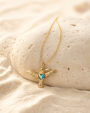 The Hummingbird Labradorite Pendant — Gold