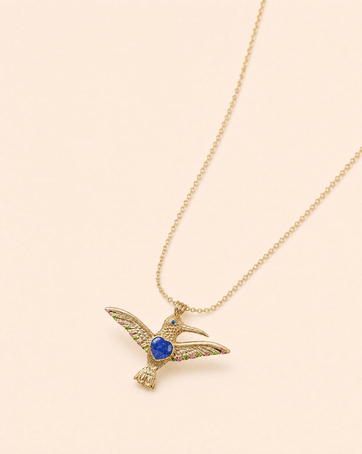 The Hummingbird Lapis Pendant — Gold-2