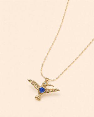 The Hummingbird Lapis Pendant — Gold