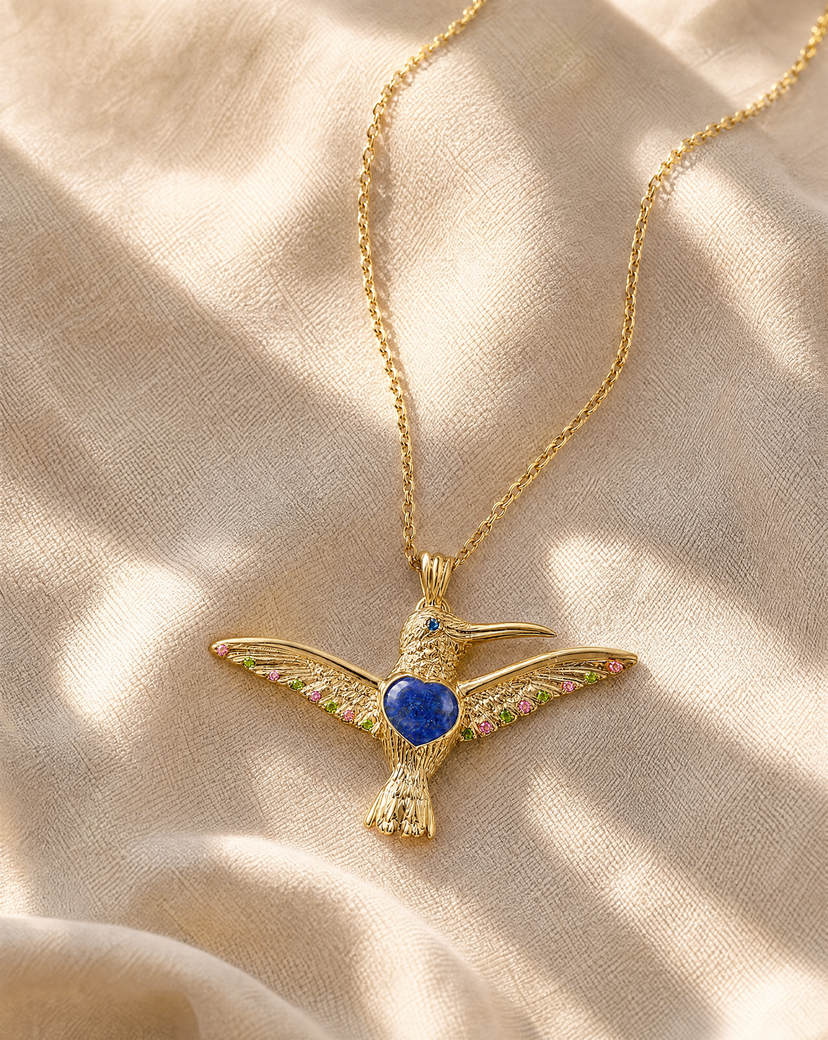 The Hummingbird Lapis Pendant — Gold-3