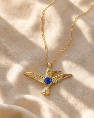 The Hummingbird Lapis Pendant — Gold