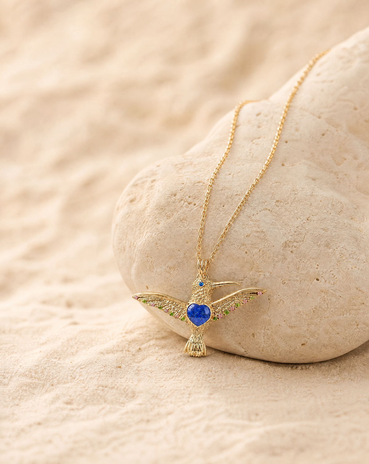 The Hummingbird Lapis Pendant — Gold-4