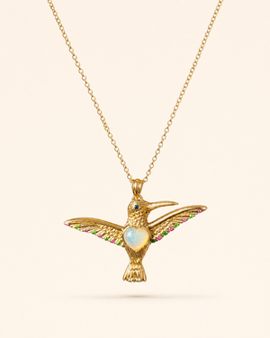 The Hummingbird Opalite Pendant — Gold
