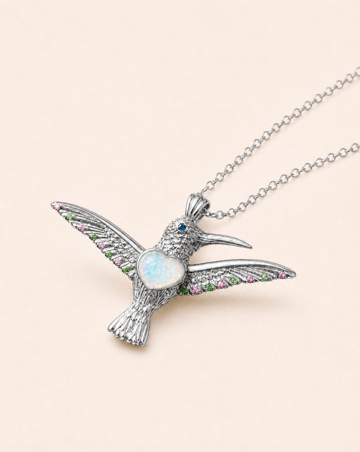 The Hummingbird Opalite Pendant — Silver-2
