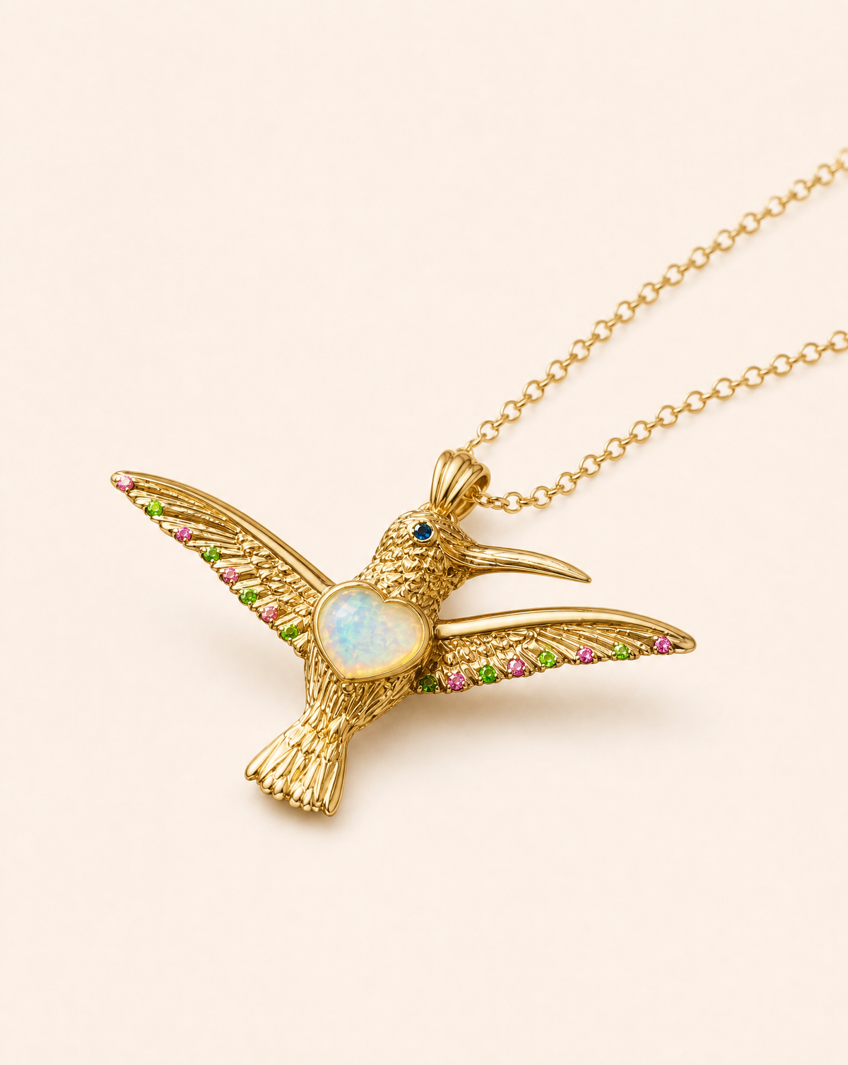 The Hummingbird Opalite Pendant — Gold-2