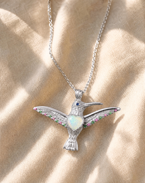 The Hummingbird Opalite Pendant — Silver