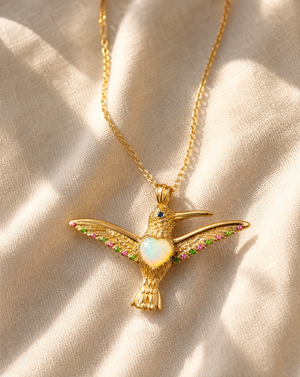 The Hummingbird Opalite Pendant — Gold