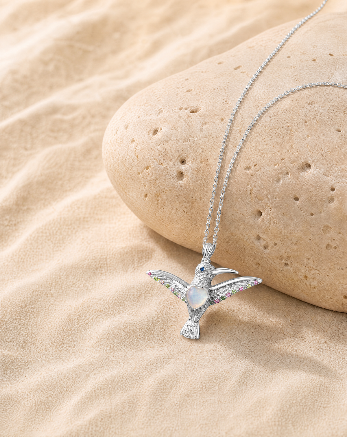 The Hummingbird Opalite Pendant — Silver-4