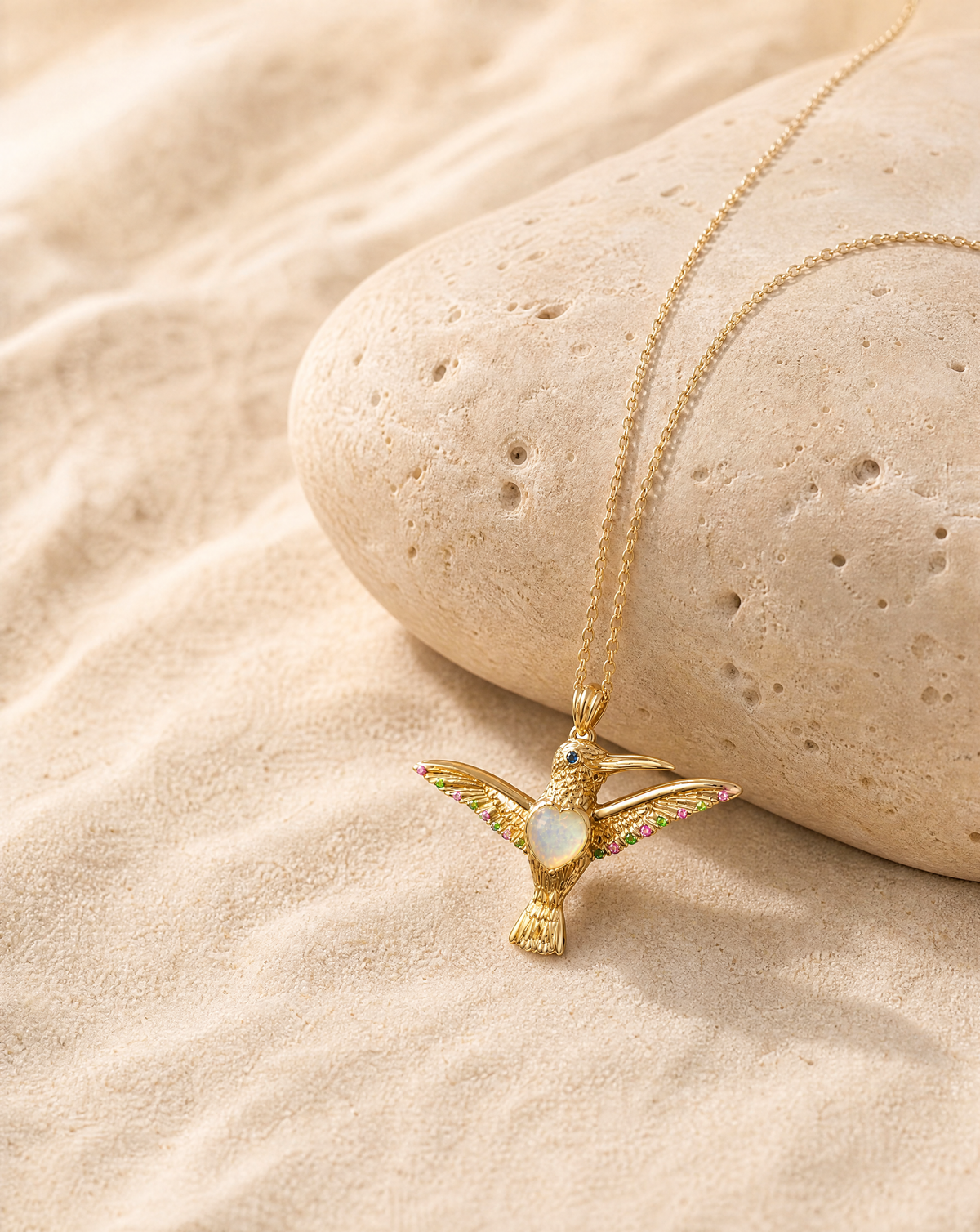 The Hummingbird Opalite Pendant — Gold-4