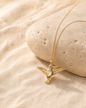 The Hummingbird Opalite Pendant — Gold