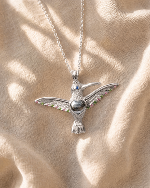 The Hummingbird Pyrite Pendant — Silver
