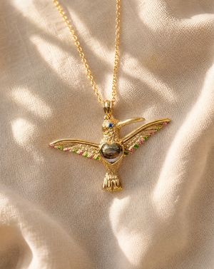 The Hummingbird Pyrite Pendant — Gold