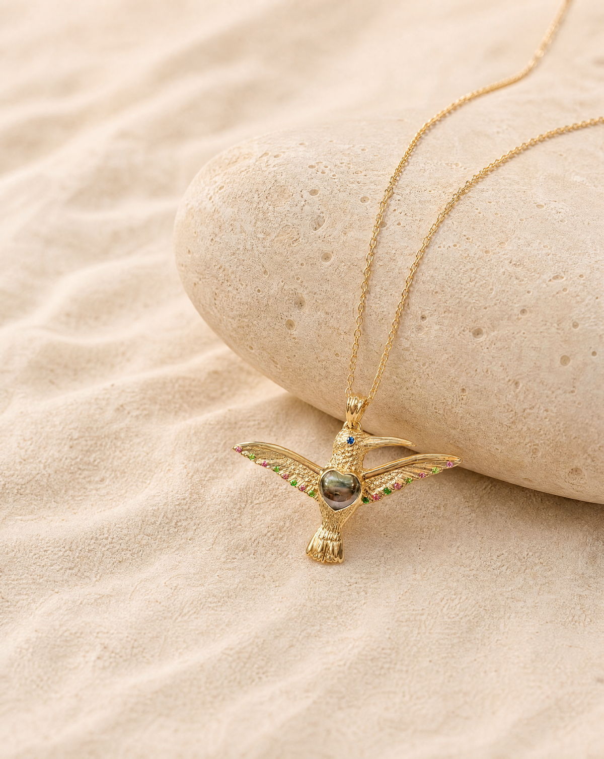 The Hummingbird Pyrite Pendant — Gold-4