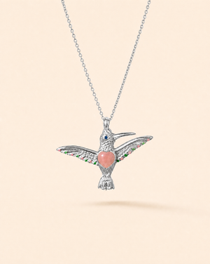 The Hummingbird Rose Quartz Pendant — Silver