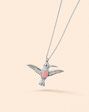 The Hummingbird Rose Quartz Pendant — Silver