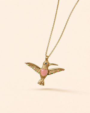 The Hummingbird Rose Quartz Pendant — Gold