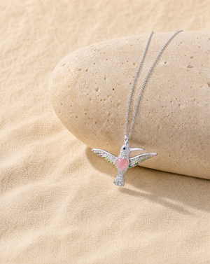 The Hummingbird Rose Quartz Pendant — Silver