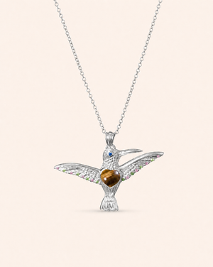 The Hummingbird Tiger's Eye Pendant — Silver