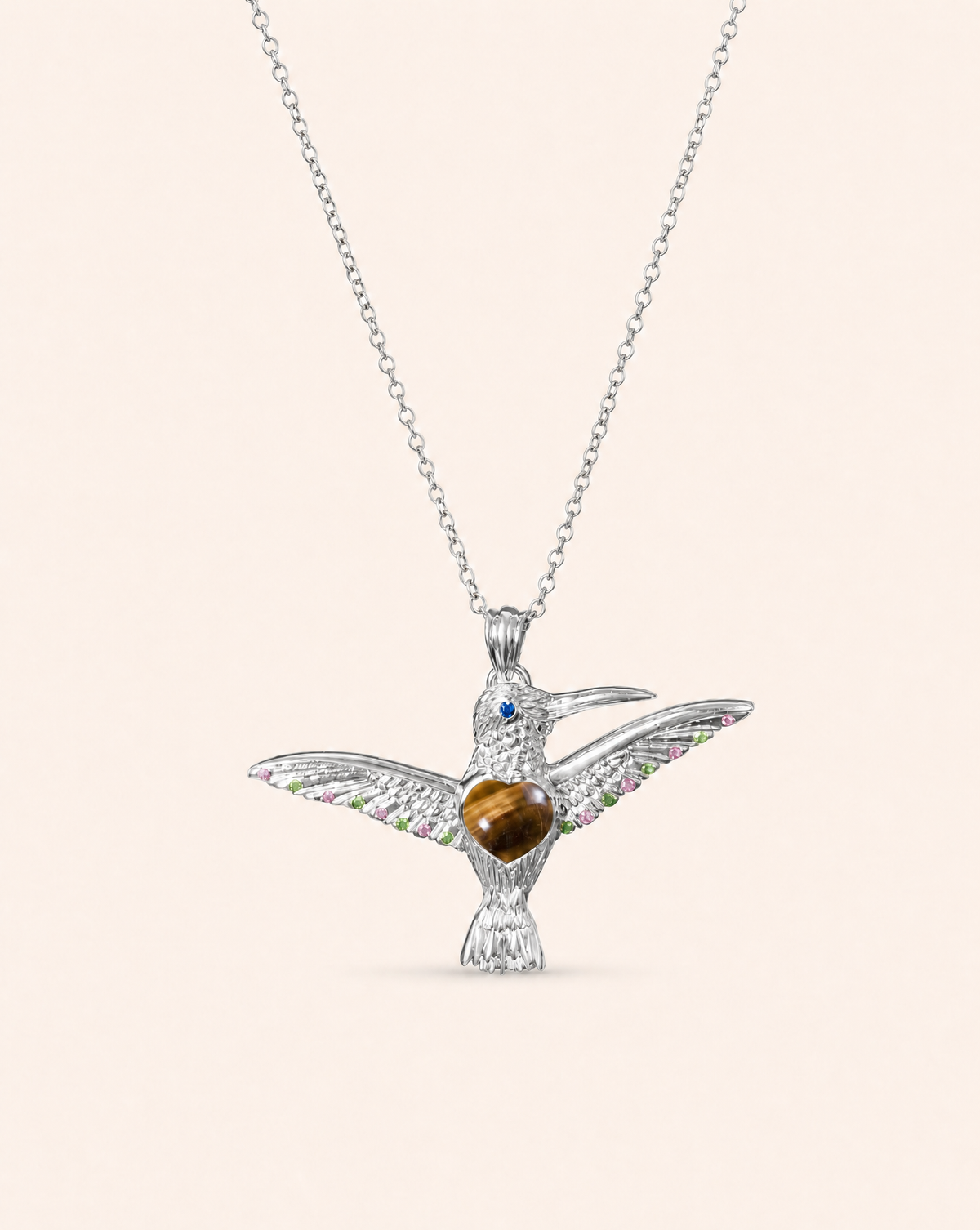 The Hummingbird Tiger's Eye Pendant — Silver