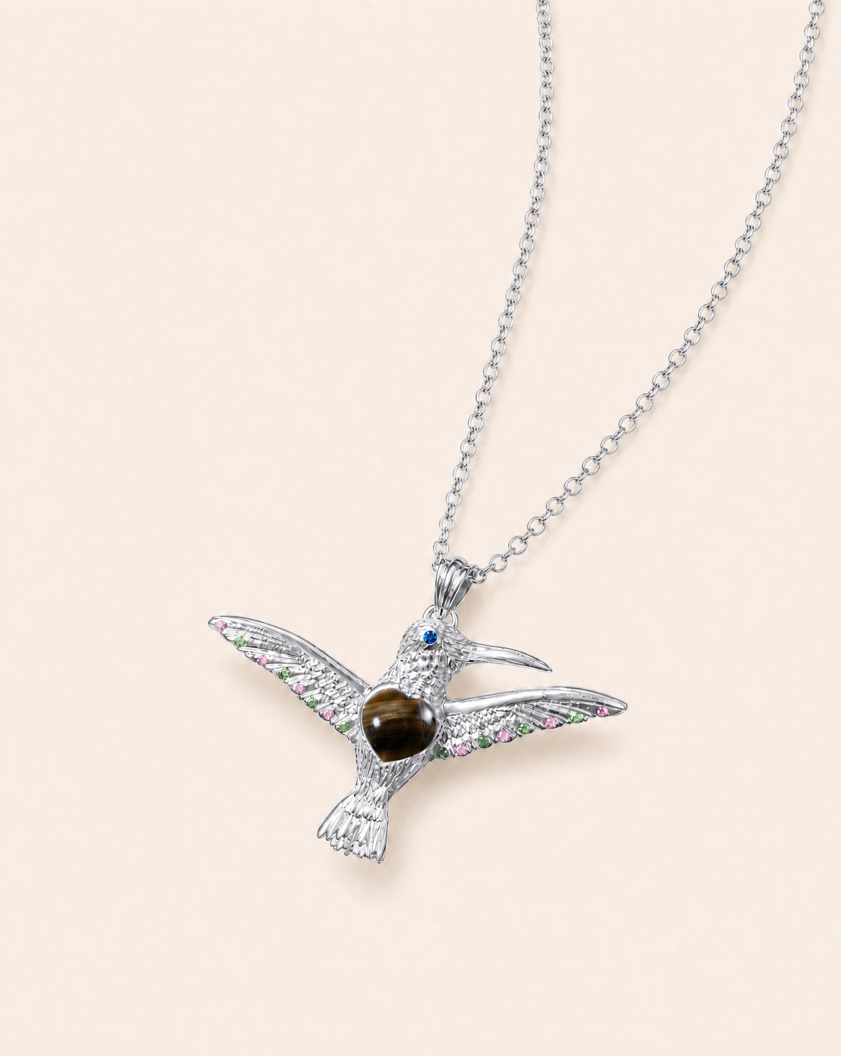 The Hummingbird Tiger's Eye Pendant — Silver-2