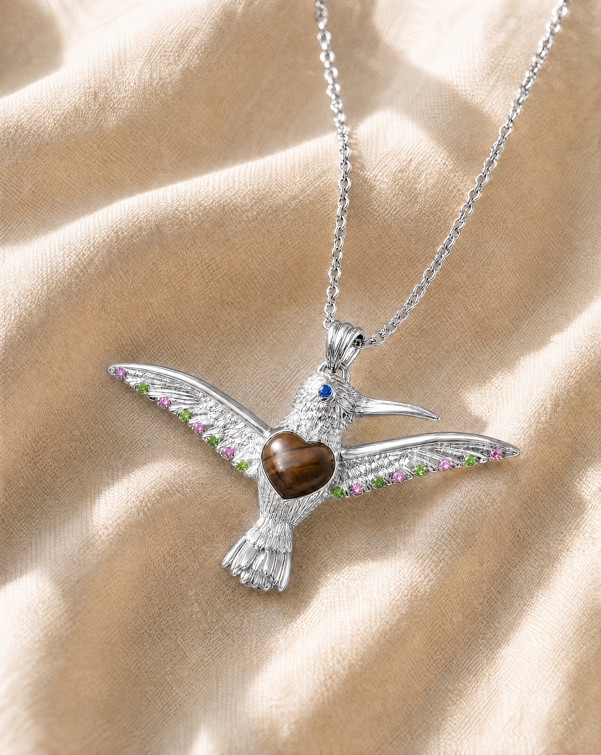 The Hummingbird Tiger's Eye Pendant — Silver-3