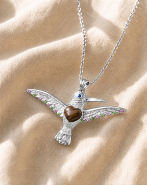 The Hummingbird Tiger's Eye Pendant — Silver