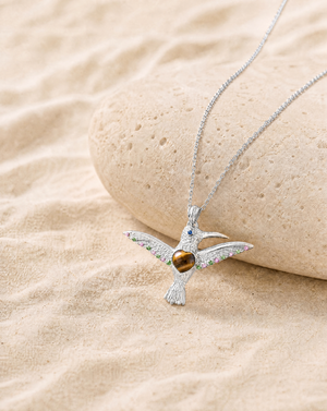 The Hummingbird Tiger's Eye Pendant — Silver