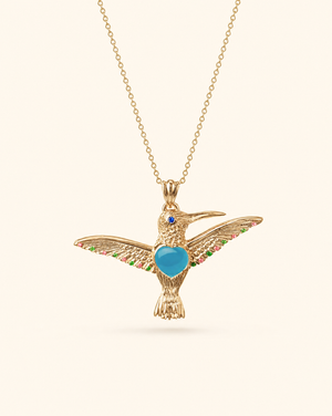 The Hummingbird Turquoise Pendant — Gold