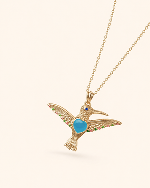 The Hummingbird Turquoise Pendant — Gold