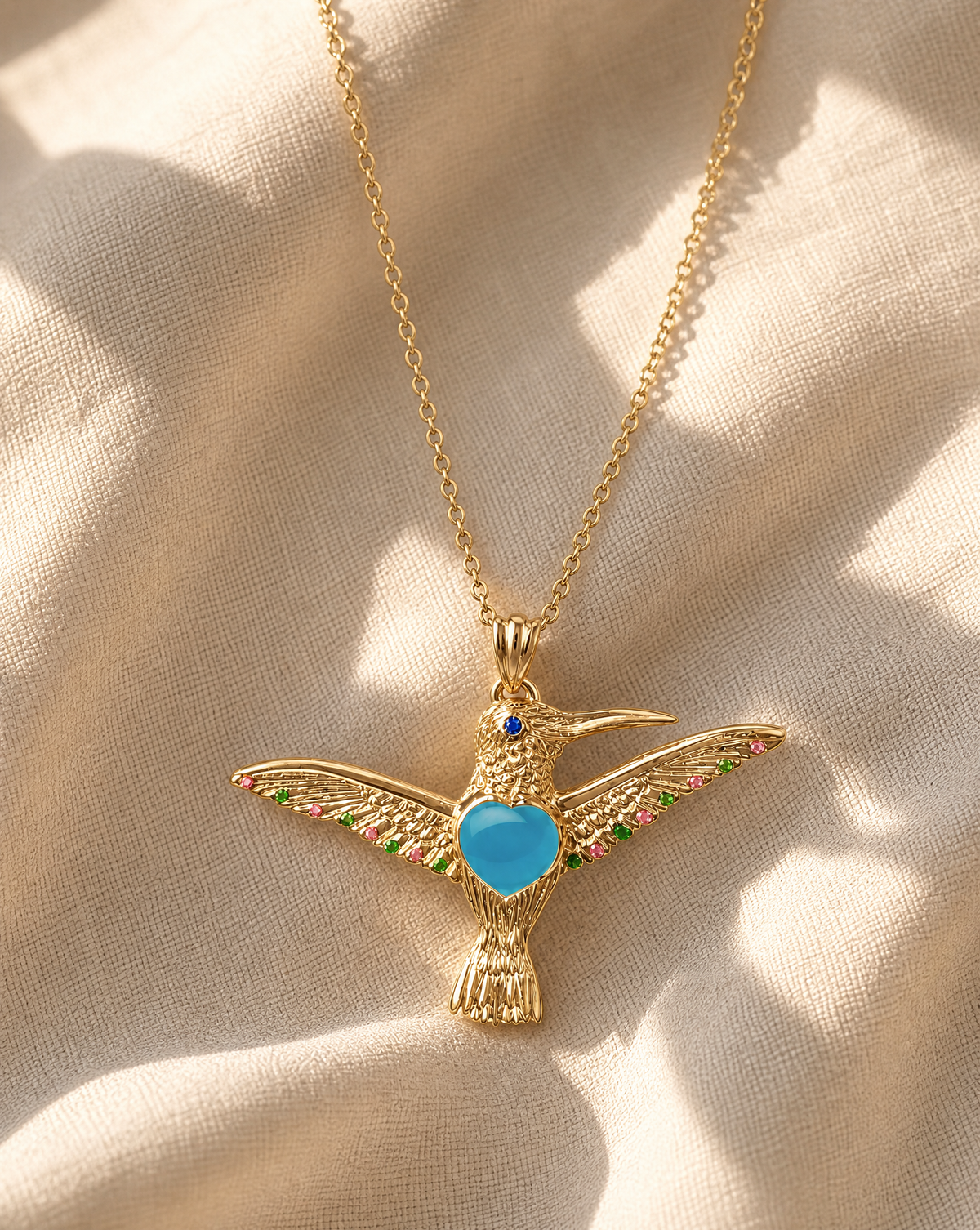 The Hummingbird Turquoise Pendant — Gold-3
