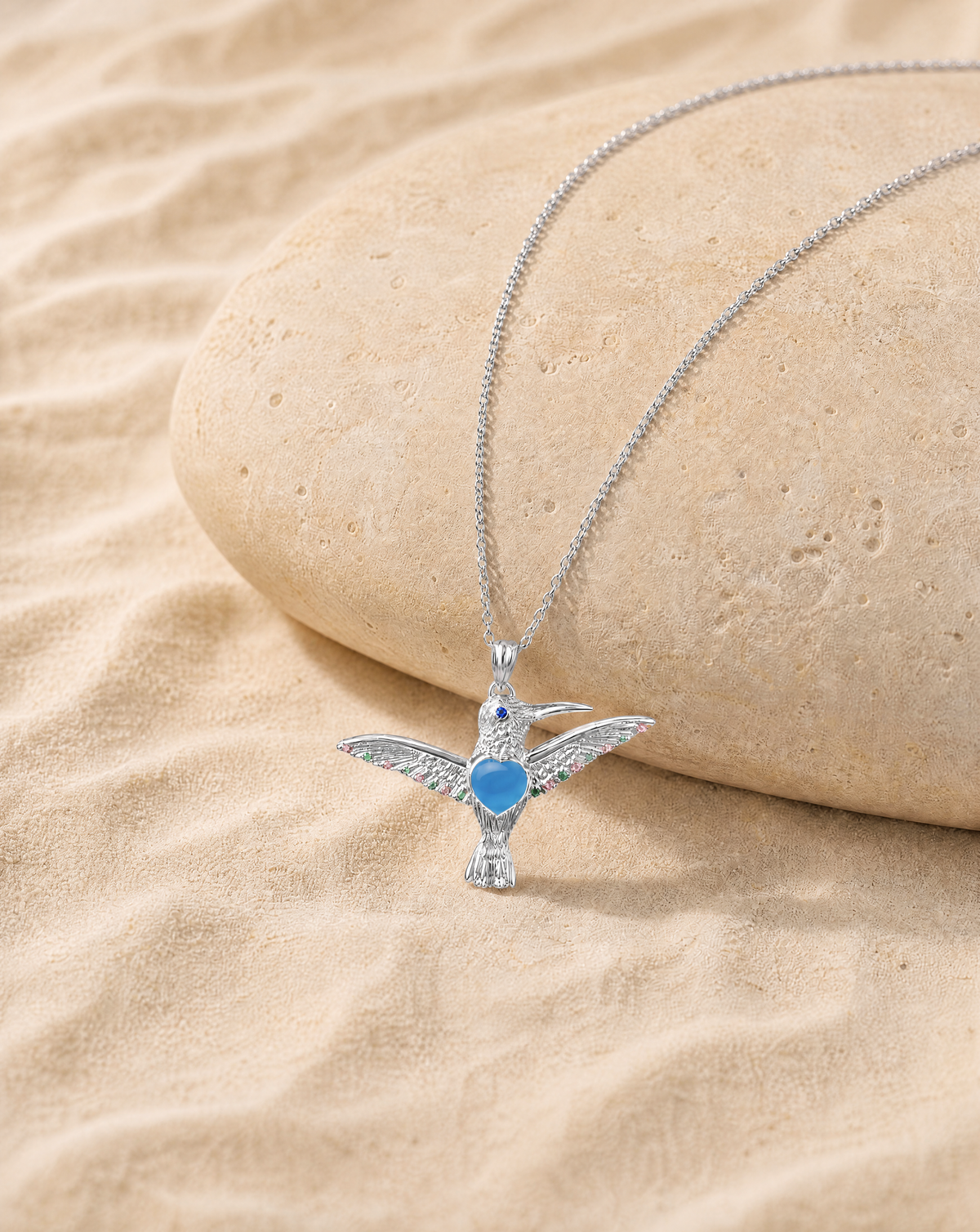 The Hummingbird Turquoise Pendant — Silver-4