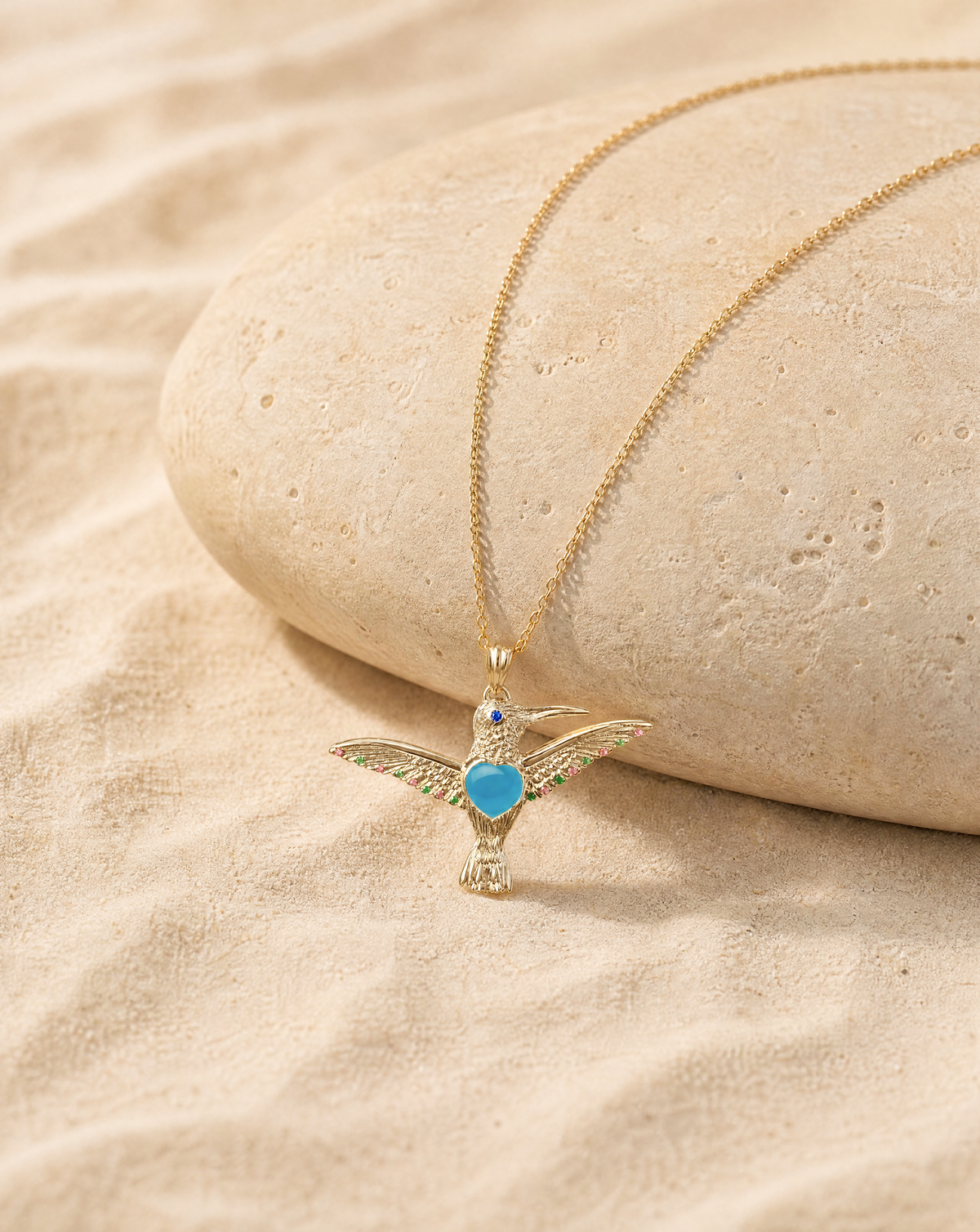 The Hummingbird Turquoise Pendant — Gold-4