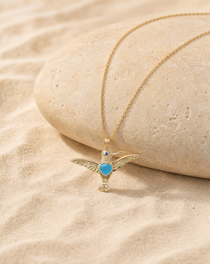 The Hummingbird Turquoise Pendant — Gold
