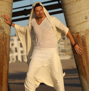 Ivory Sage | Open Hooded Kimono