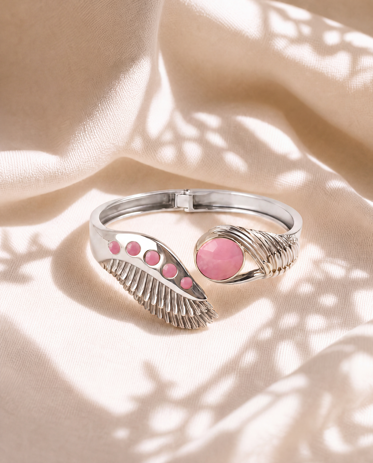 Majestic Winged Rose Quartz Bracelet — Silver