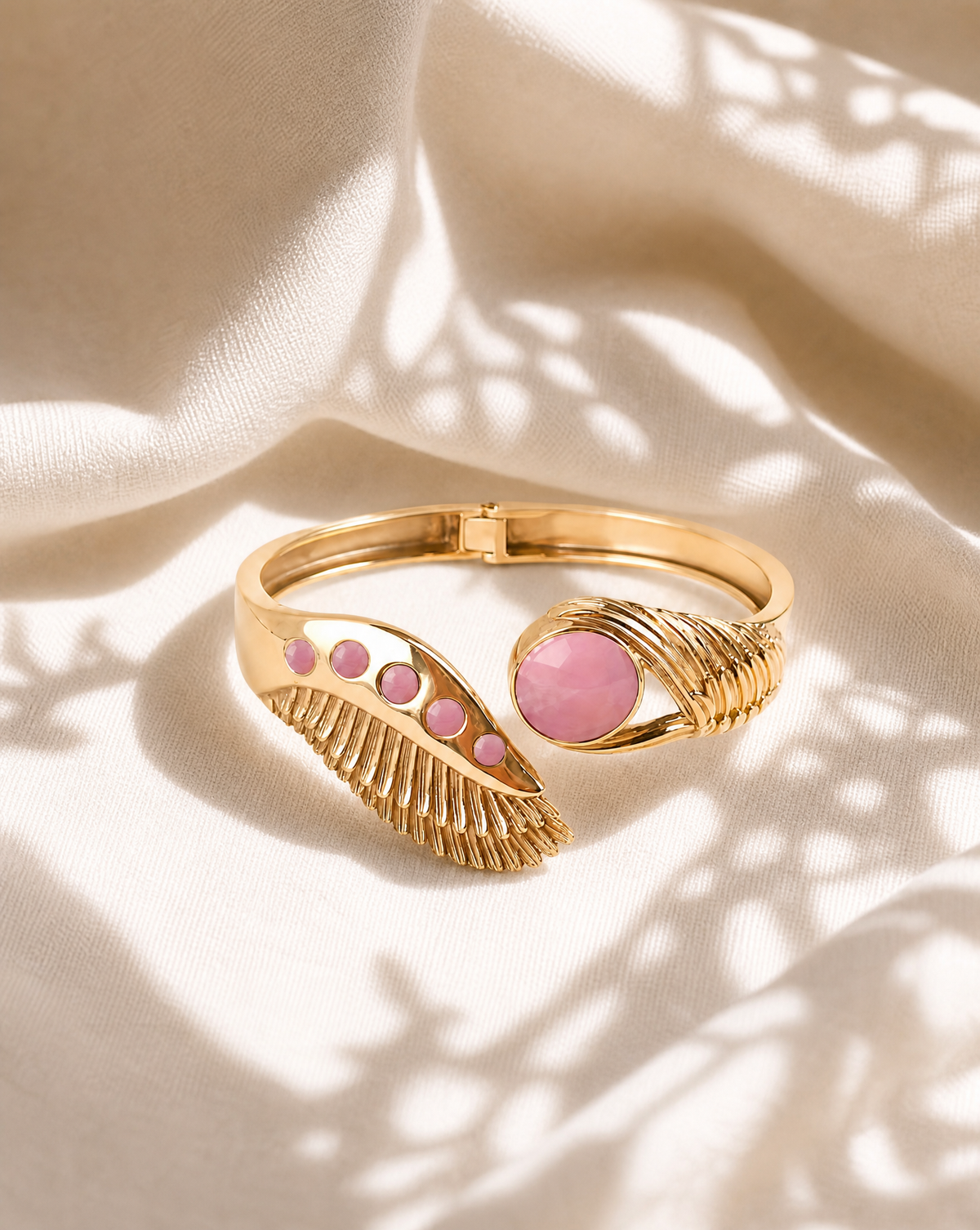 Majestic Winged Rose Quartz Bracelet — Gold