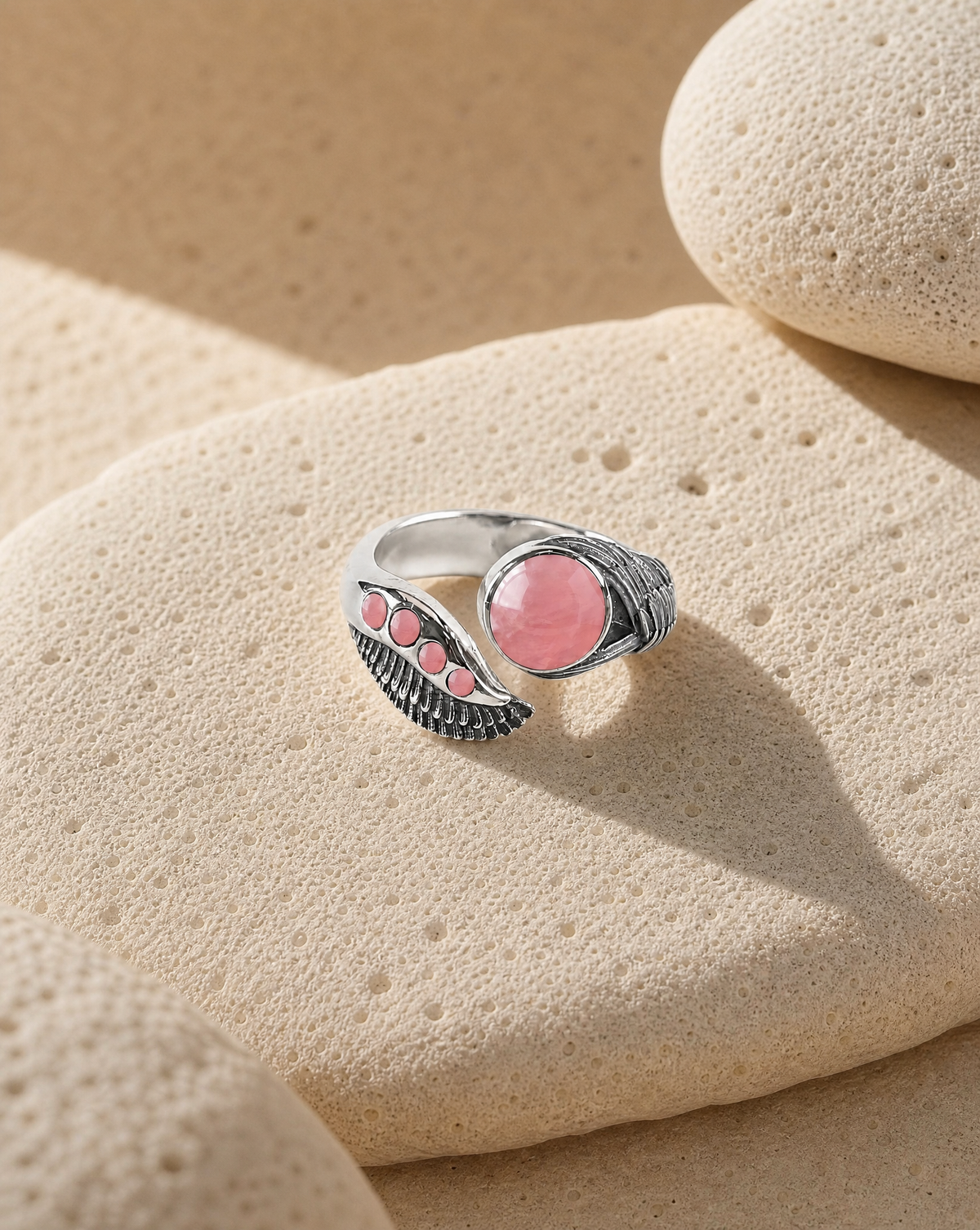 Majestic Rose Quartz Ring, Silver