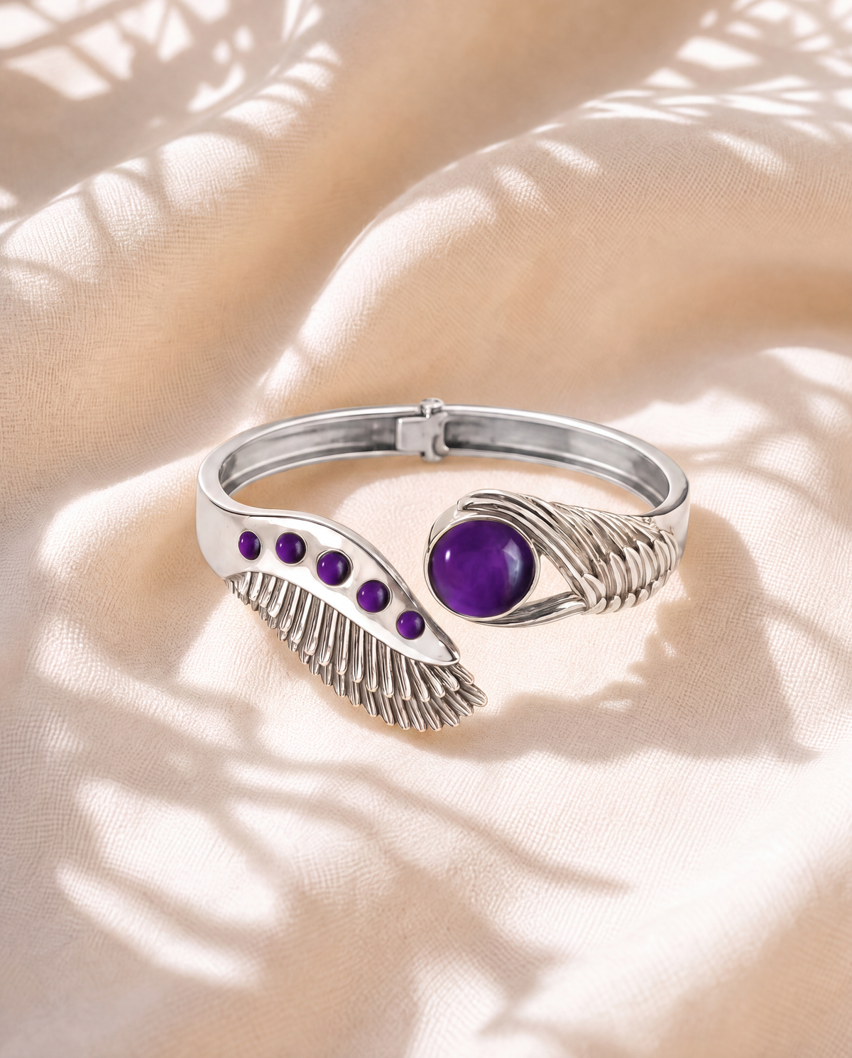 Majestic Winged Amethyst Bracelet — Silver