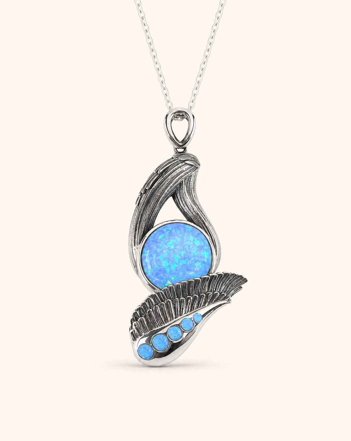 Majestic Blue Opal Pendant — Silver