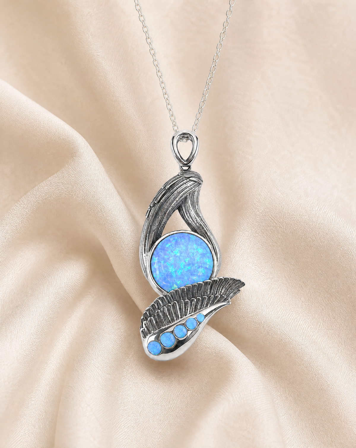 Majestic Blue Opal Pendant — Silver