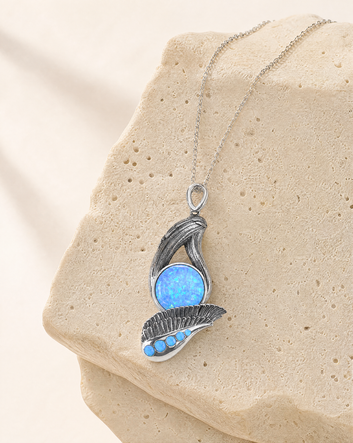 Majestic Blue Opal Pendant — Silver